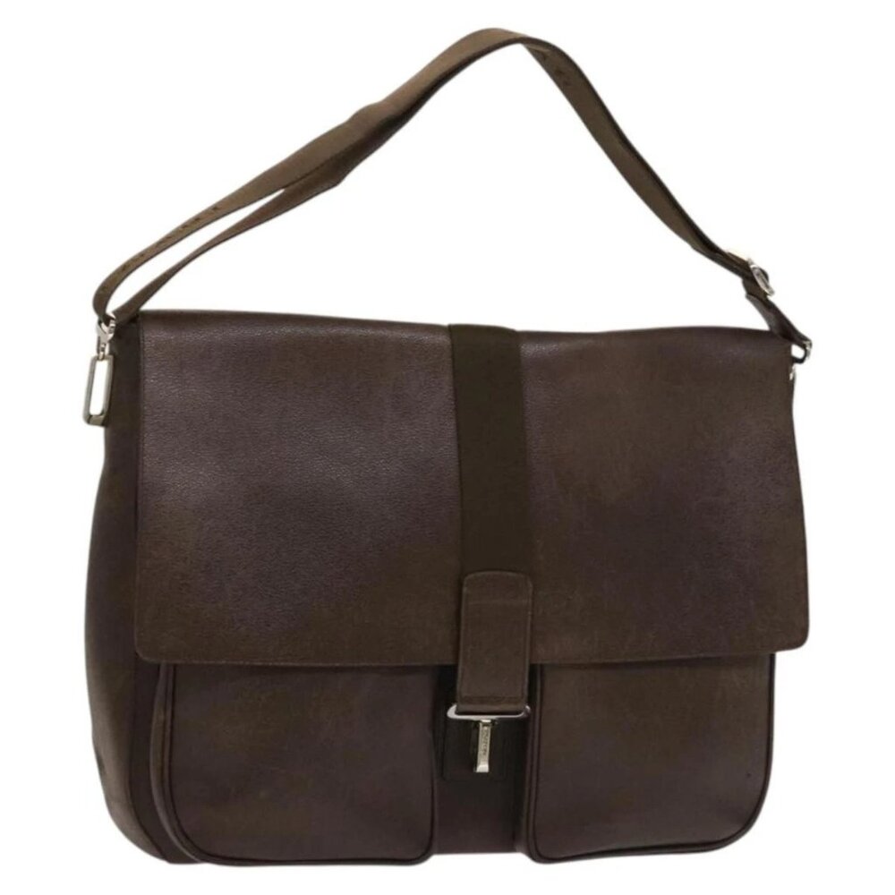 BVLGARI Shoulder Bag Leather Brown Silver Auth